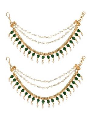 Traditional kundan & pearl drop hair chain/ear chain accessories with hook for women  2