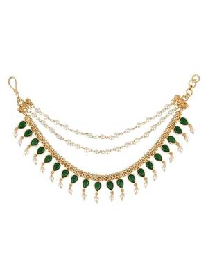 Traditional kundan & pearl drop hair chain/ear chain accessories with hook for women  3