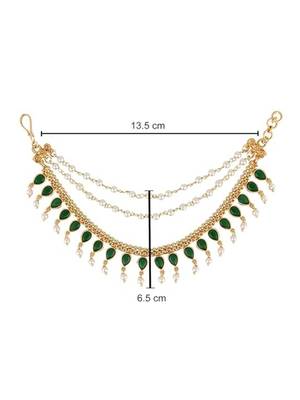 Traditional kundan & pearl drop hair chain/ear chain accessories with hook for women  4