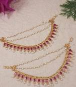 Traditional kundan & pearl drop hair chain/ear chain accessories with hook for women