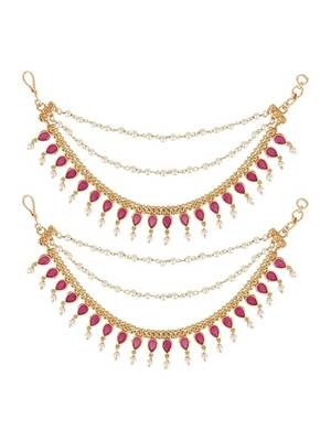 Traditional kundan & pearl drop hair chain/ear chain accessories with hook for women  2