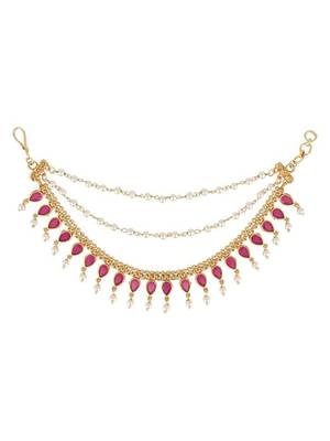 Traditional kundan & pearl drop hair chain/ear chain accessories with hook for women  3
