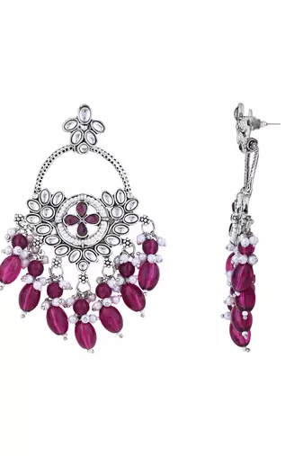 Traditional handcrafted kundan pearl chandbali dangle earrings for women 