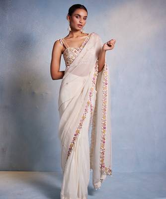 White embroidered organza saree 1