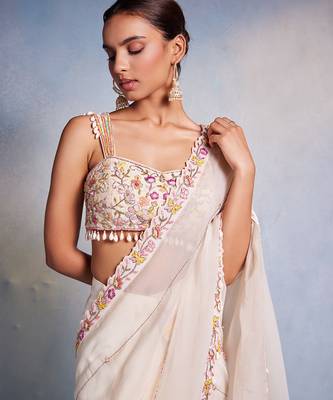 White embroidered organza saree 2