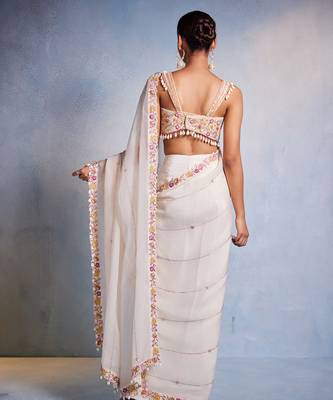 White embroidered organza saree 3