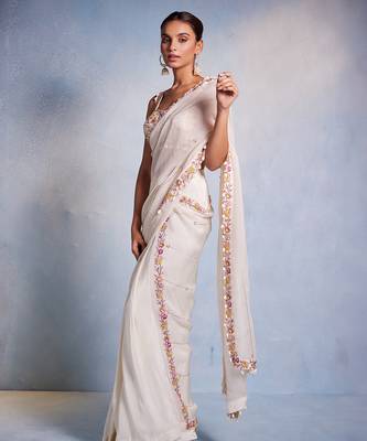 White embroidered organza saree 4