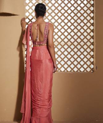Pink plain chiffon saree 2