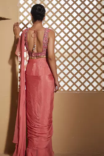 Pink plain chiffon saree