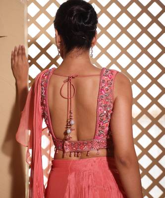 Pink plain chiffon saree 4