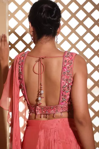 Pink plain chiffon saree