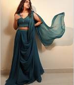 Blue plain georgette saree