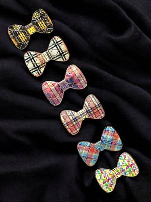 Set of 6 multicolour plaid bow sarees brooch | combo set saree pin 1