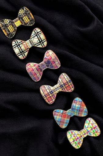 Set of 6 multicolour plaid bow sarees brooch | combo set saree pin