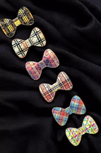 Set of 6 multicolour plaid bow sarees brooch | combo set saree pin