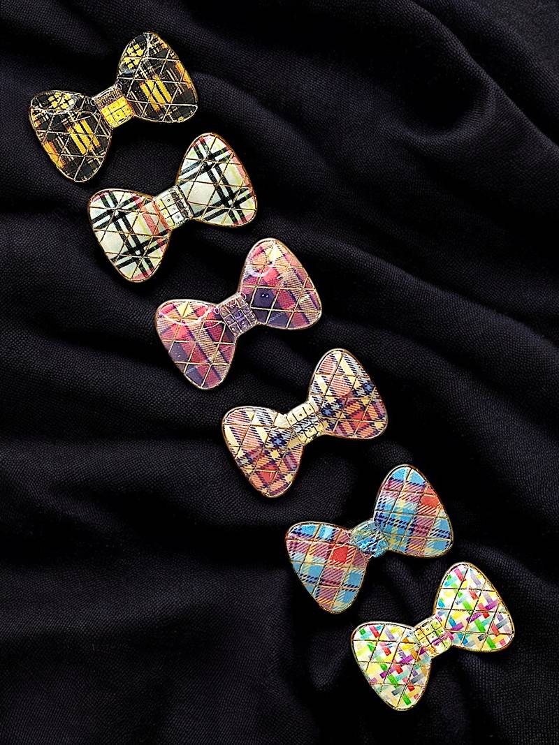 Set of 6 multicolour plaid bow sarees brooch | combo set saree pin