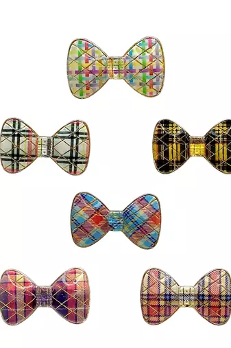 Set of 6 multicolour plaid bow sarees brooch | combo set saree pin