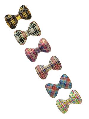 Set of 6 multicolour plaid bow sarees brooch | combo set saree pin 5