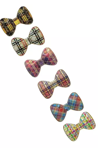 Set of 6 multicolour plaid bow sarees brooch | combo set saree pin