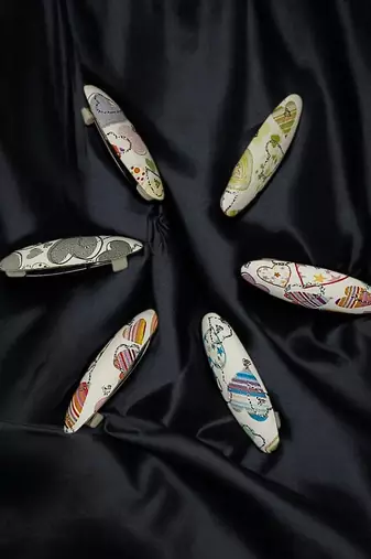 Set of 6 multicolour heart design printed oval shape sarees brooch | combo set saree pin