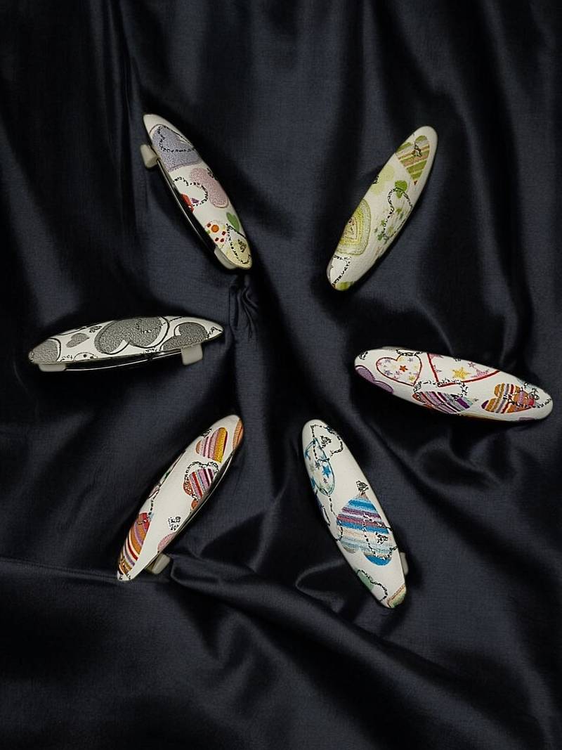 Set of 6 multicolour heart design printed oval shape sarees brooch | combo set saree pin