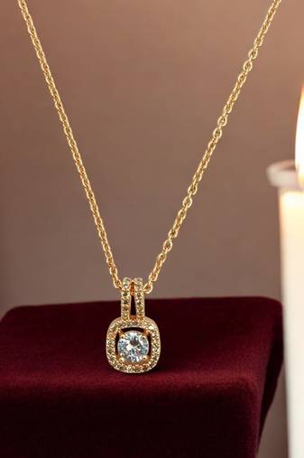 Gold plated american diamond studded pendant with chain