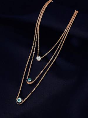 Gold-plated evil eye cz 3 layer link chain 1