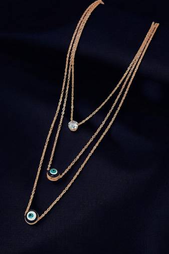 Gold-plated evil eye cz 3 layer link chain