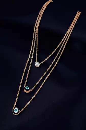 Gold-plated evil eye cz 3 layer link chain