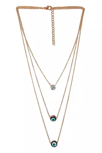 Gold-plated evil eye cz 3 layer link chain