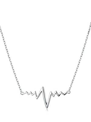 Silver plated heart beat pendant with chain 2