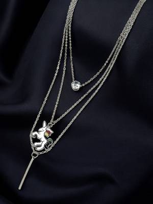 Silver-plated layered unicorn pendant chain 1