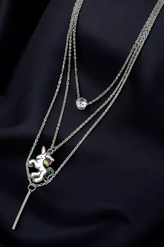 Silver-plated layered unicorn pendant chain