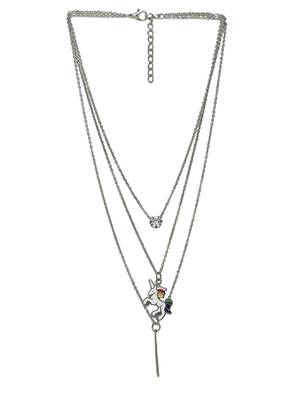 Silver-plated layered unicorn pendant chain 2
