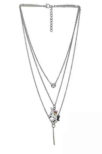 Silver-plated layered unicorn pendant chain