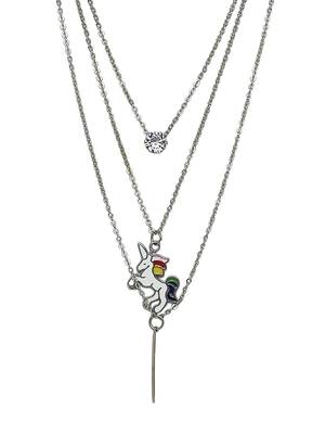 Silver-plated layered unicorn pendant chain 3