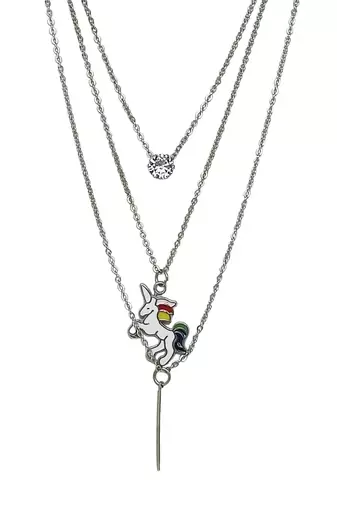 Silver-plated layered unicorn pendant chain