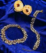 Gold-plated pearl and mirror studded anklet | wedding payal