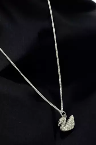 Silver-plated cream duck pendant with chain for women