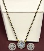 Gold plated black beaded silver ad stone mangalsutra with earrings