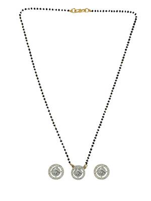 Gold plated black beaded silver ad stone mangalsutra with earrings 2