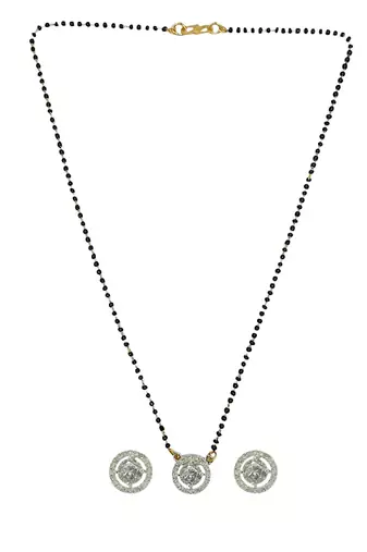 Gold plated black beaded silver ad stone mangalsutra with earrings