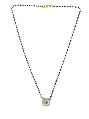 Gold plated black beaded silver ad stone mangalsutra with earrings 3