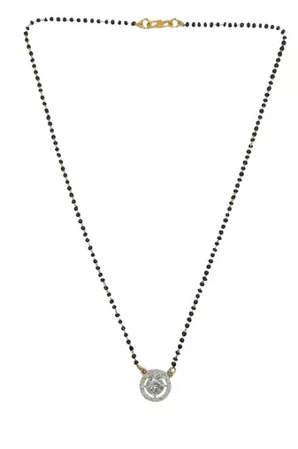Gold plated black beaded silver ad stone mangalsutra with earrings