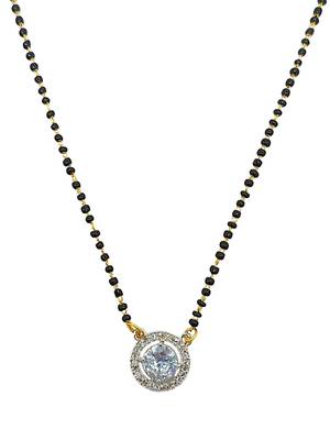 Gold plated black beaded silver ad stone mangalsutra with earrings 5