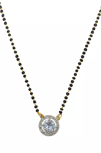 Gold plated black beaded silver ad stone mangalsutra with earrings