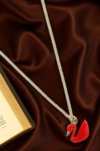 Silver-plated red duck pendant with chain