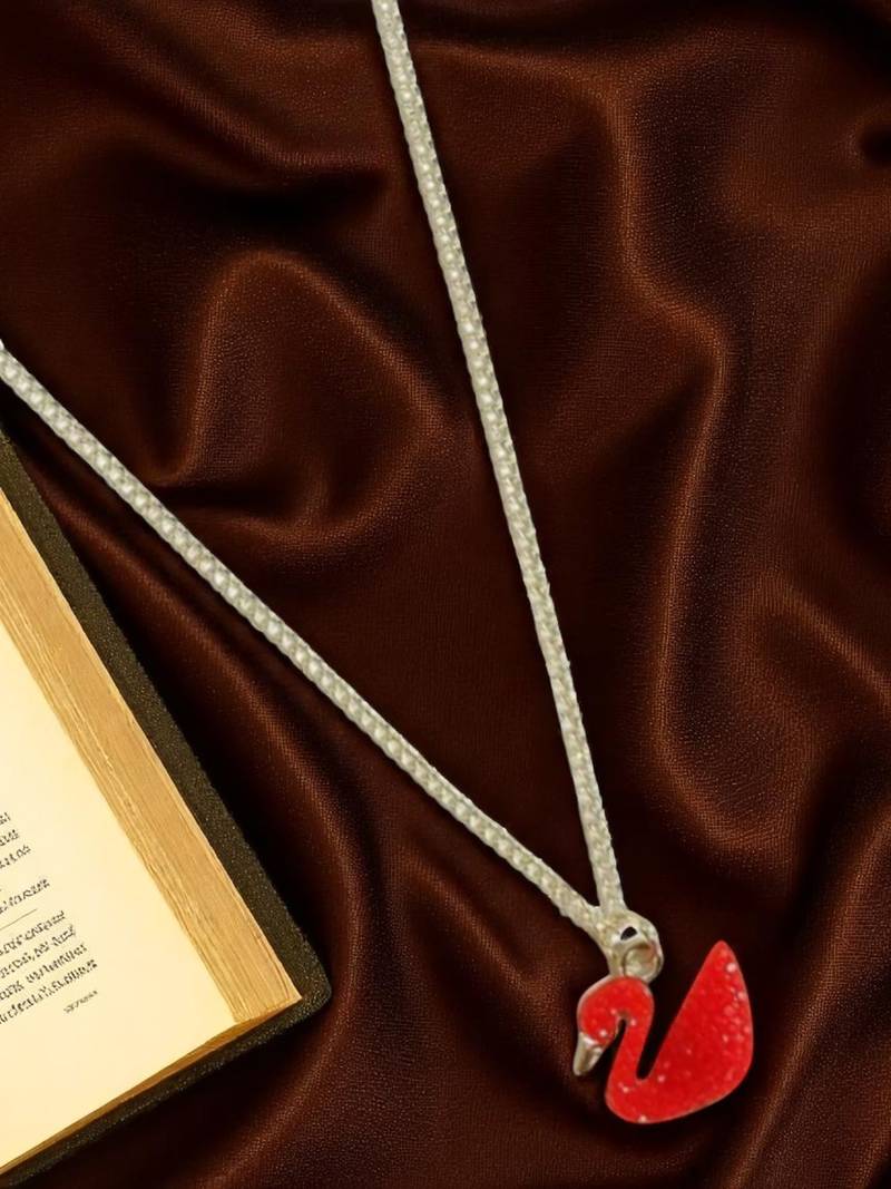 Silver-plated red duck pendant with chain