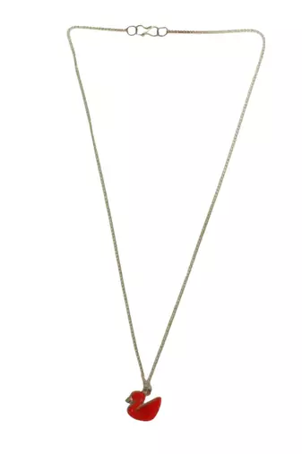 Silver-plated red duck pendant with chain