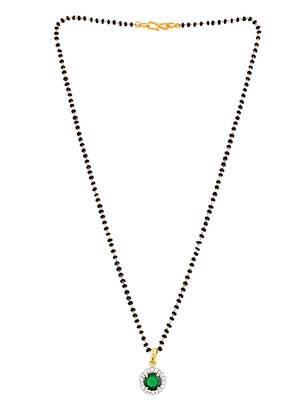 Gold plated black beaded green ad stone mangalsutra with earrings 3